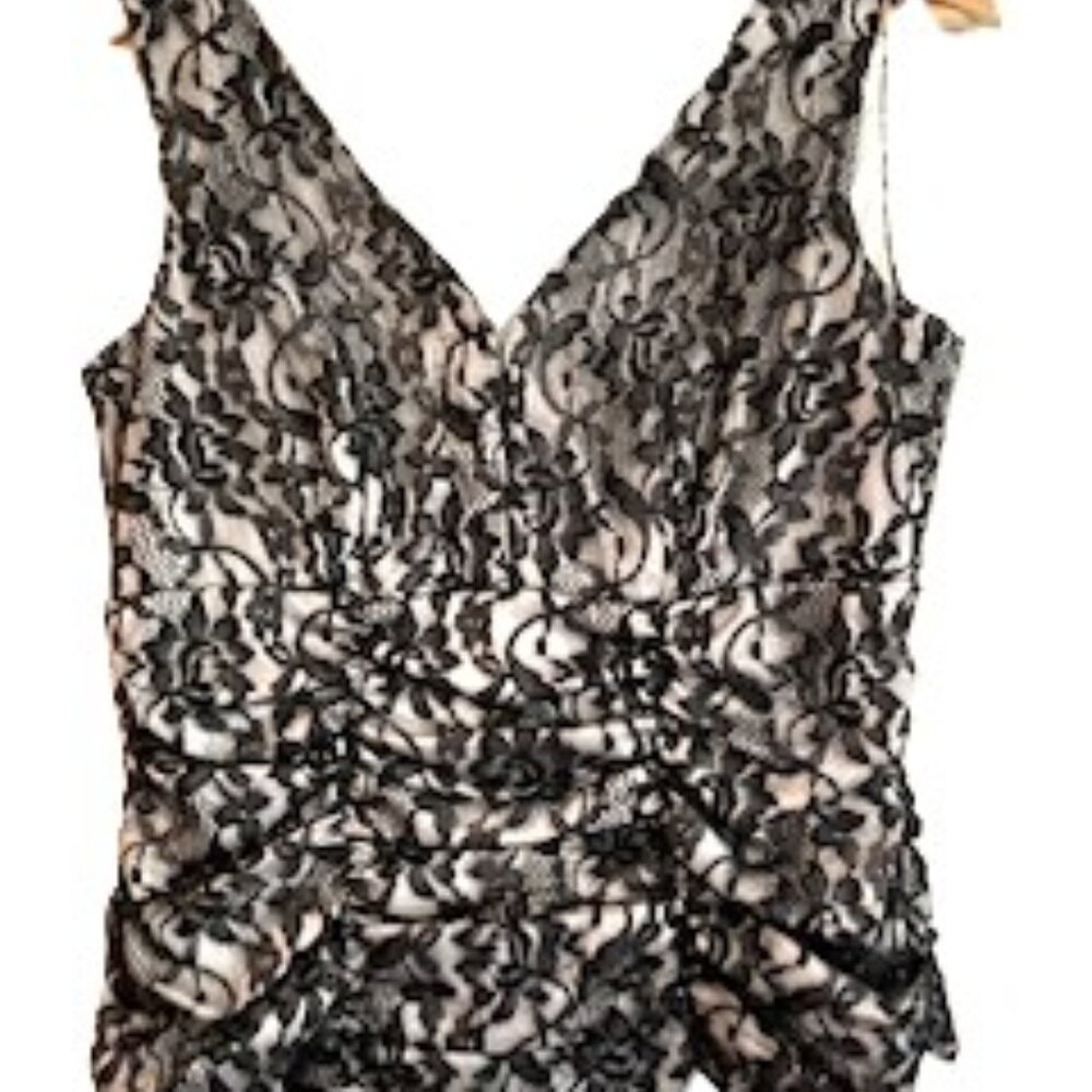 Dress Barn Collection Sleeveless V-Neck Black Fully-Lined Lace Top Size Small